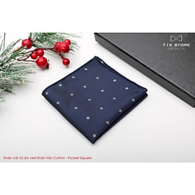 Ca Vat bộ 3 món kèm hộp túi xách cao cấp, quà tặng chú rể, Cavat họa tiết xanh đen chấm bi