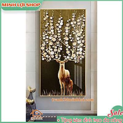 [HCM] Tranh tráng gương cao cấp HƯƠU TÀI LỘC trang trí phòng khách  TẶNG KÈM ĐINH TREO