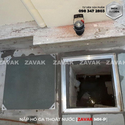 Nắp hố ga lát đá ZAVAK MHP*-AA50 KT50x50/ lát đá dày 4cm/ inox 304