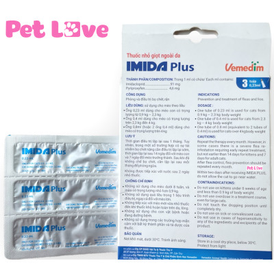 Hộp 3 ống Imida Plus nhỏ gáy diệt rận, bọ chét trên mèo (Vemedim )