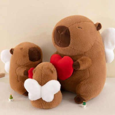 Thú nhồi bông Capybara cánh thiên thần đáng yêu - Size 30cm đến 50cm - Quà tặng gấu bông chuột lang ôm tim cánh trắng êm mịn.