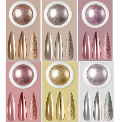 Set 6 Hũ Tráng Gương Mạ Crôm (Kèm Cọ Chà) Tạo Hiệu Ứng Gương Ánh Kim 3D Cực Quang Làm Nail