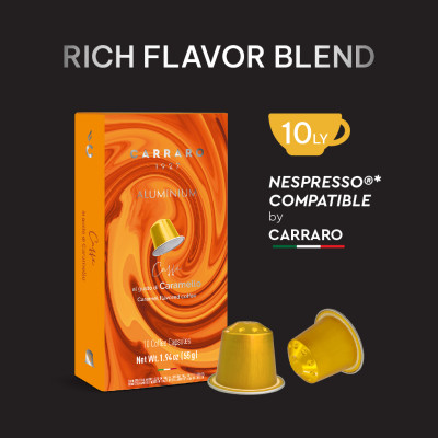 Cà phê viên nén Carraro – Rich Flavor Blend - Nhập khẩu từ Ý - Tương thích máy capsule Nespresso (including Caramel, Hazelnut, Vanilla)