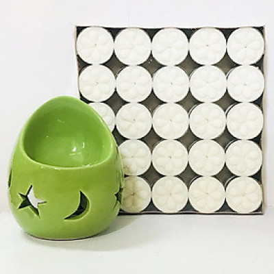 Combo Đèn Đốt Tinh Dầu Hình Trứng Kèm 100 Viên Nến Duy Trì 4 - 5 Hours