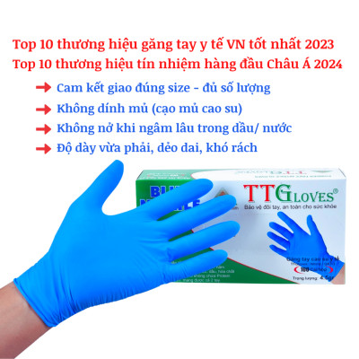 Găng Tay Cao Su Y Tế Size M Không Bột Nitrile TTGLOVES Màu Xanh (100 Chiếc)