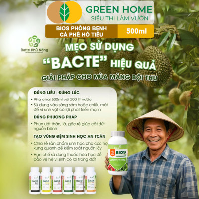 Chế Phẩm Sinh Học Bacte Bios Phòng Bệnh Cà Phê Hồ Tiêu, Green Home, Chai 500ml, Hiệu Lực Nhanh Mạnh