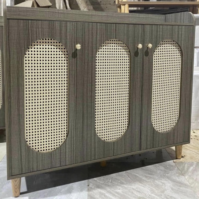 Tủ giày phối mây 3 cánh 1m Tundo cửa vòm hiện đại