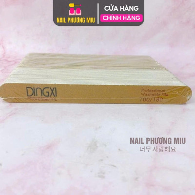 Dũa Mỏng DINGXI Lốc 50 Cái Độ Nhám 100/180 Màu Nâu Vàng Da Bò Làm Nail Tiện Lợi, Form Thẳng Không Chạm Khóe Móng, Lõi Nhựa Cứng Cáp, Cầm Chắc Tay