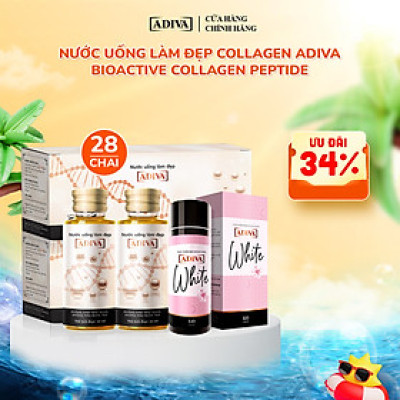 2 Hộp Nước Uống Làm Đẹp Collagen ADIVA Tem Trắng (14 Chai/Hộp) + 1 Hộp Viên Uống Trắng Da White ADIVA 60 Viên