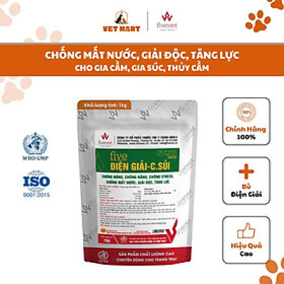 Five Điện giải C sủi - Dung Dịch Giải Nhiệt, Bù Nước, Chống nóng, tăng lực phục hồi cho Gia Súc, Gia cầm, chó mèo 1KG
