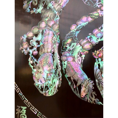 Tranh treo tường gỗ gụ khảm ốc xà cừ chữ bách phúc kt 81×81×4cm 