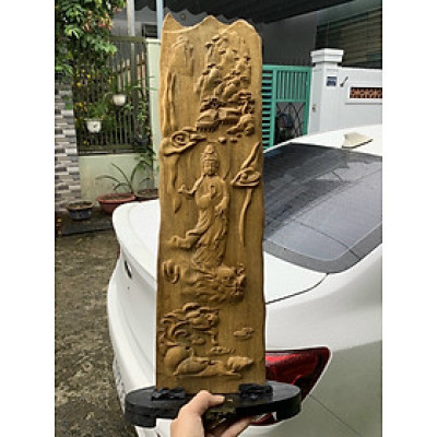 Tranh chạm khắc phật Bà Quan Thế Âm Bồ Tát bằng gỗ trầm hương
