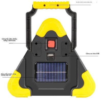 Đèn Cảnh Báo Tam Giác SOS LED COB Pin 6400mAh Sạc Năng Lượng Mặt Trời Cho Xe Đường Dài Tàu Thuyền Biển Báo Công Trình