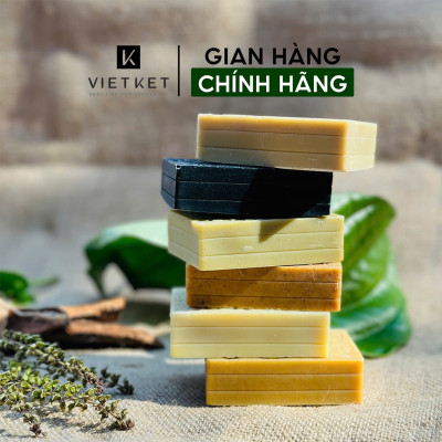 Cục Xà Bông Thảo Dược Gừng Quế VIETKET 100g - Làm Sạch, Giảm Mụn Lưng, Sáng Da, Duy Trì Độ Ẩm, Hương Thơm Thảo Dược