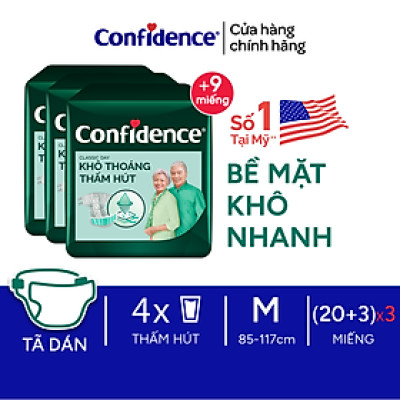 Thùng 3 gói Tã dán người lớn Confidence Classic Day khô thoáng thấm hút size M/L gói 20+3 miếng