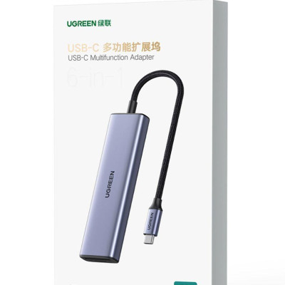 Ugreen UG25124CM511TK USB type C sang 1 x HDMI 4K30Hz + 3 x USB3.0 + TF + SD Bộ chuyển 6in1 - HÀNG CHÍNH HÃNG