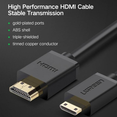 Ugreen UG10195HD108TK 1M màu Đen Cáp chuyển đổi Mini HDMI sang HDMI thuần đồng - HÀNG CHÍNH HÃNG