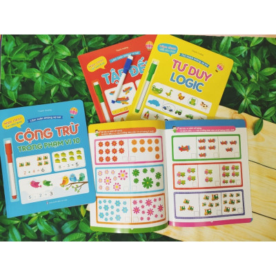 Bộ Sách (4 Quyển) Wipe Clean - Viết Xóa Được Làm Toán Không Sợ Sai: Tập Đếm, So Sánh, Cộng Trừ, Tư Duy Logic