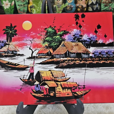 Tranh sơn mài - ĐỒNG QUÊ VIỆT NAM -Hàng xuất khẩu size 30x40 cm