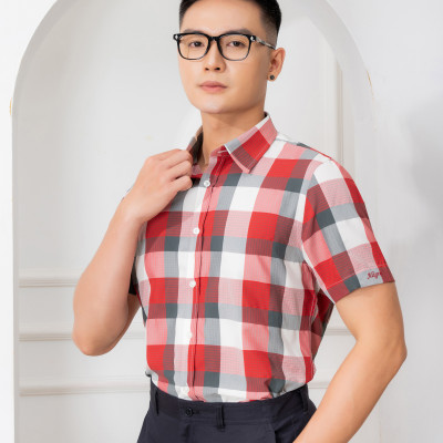 Áo sơ mi nam ngắn tay ALIGRO kẻ caro, cotton cao cấp, kháng khuẩn form slim vừa công sở thời trang trẻ trung ALGS-C58