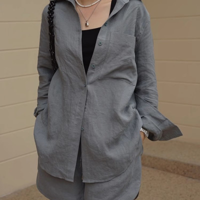 Set Đồ Nữ LINEN Haint Boutique Sơ Mi Cổ Vest Mix Short Lửng Chất Vải Mềm Mát Phong Cách Ulzzang Bv05