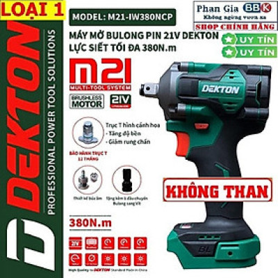 Thân máy siết bulong 380Nm chính hãnġ Dekton M21-WI380NCP-Mô tơ lõi đồng 100%-Bảo hành chính hãƞg.