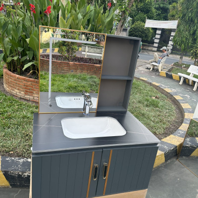 Tủ Lavabo mặt đá nguyên bộ Tủ Tundo đèn led 80 x 47 cm