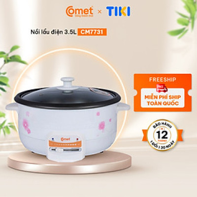 Nồi lẩu điện Comet CM7731 – Dung tích 3.5L, công suất 1300W, chống dính, nắp kính chịu nhiệt, bảo hành 12 tháng - Hàng chính hãng