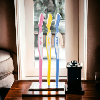 Dao Cạo Lông Mày Cán Dài Kai Pretty 12860 - FRML-3PN (Set 3 cây)