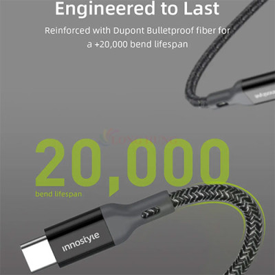 Cáp Innostyle PowerFlex USB-C to Lightnng 1.5m 20/30/60W ICL150AL - Hàng chính hãng