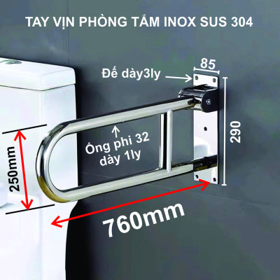Tay Vịn Phòng Tắm Kibath Xếp Gập Inox 304 Ống 32 KB-616.15