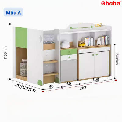 [Video thực tế - Miễn phí lắp đặt & vận chuyển] Giường tầng trẻ em thông minh xếp gọn Ohaha có bàn học - GTXG010