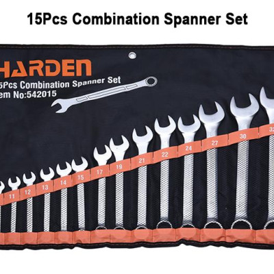 Bộ Cờ Lê 2 Đầu 15 Món – Mạ Chrome Chống Gỉ – Kích Thước 8–32mm – Có Túi Treo