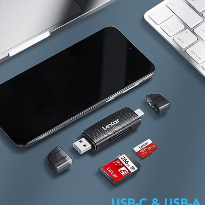 Đầu đọc thẻ nhớ Lexar RW310X Dual-Slot SD / MicroSD USB 3.2 Type-C và Type-A, tốc độ đọc 170Mb/s - Hàng chính hãng BH 12 tháng