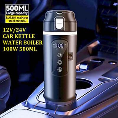 Bình Đun Nước Xe Hơi 12V/24V 500ML SUS304 4 Chế Độ Nhiệt Tự Ngắt Khi Sôi Dùng Cho Xe Tải Xe Khách Đường Dài