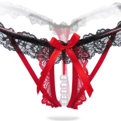 Quần lót mở đáy đính hạt - đen đỏ