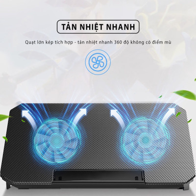 Đế tản nhiệt laptop văn phòng HXSJ H100 làm mát nhanh chơi game mượt mà không gây tiếng ồn quạt kép siêu mạnh - Hàng chính hãng
