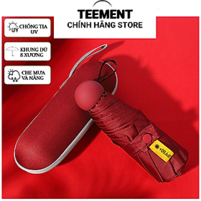 Ô Dù Gấp Gọn Mini Teement 19cm, Dù Che Mưa, Dù Chống Tia Uv Mini Siêu Gọn 8 Xương, Có Hộp Đựng Chống Sốc - Hàng Chính Hãng
