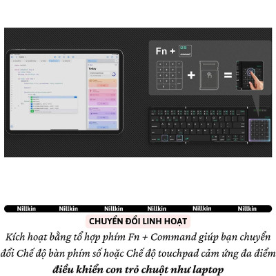 Bàn phím gấp gọn di động không dây bluetooth V5.2 tích hợp trackpad & phím số hiệu Nillkin Cube Pocket - Nhỏ gọn, mỏng nhẹ, phím tắt thông minh, hỗ trợ Androids & iOS, gõ thoải mái cho iPad cho iPhone, máy tính bảng, cho macbook, laptop - hàng nhập khẩu