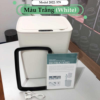 Thùng Rác Cảm Ứng Tự Động Thông Minh Pin Sạc Cổng USB Bản Nâng Cấp 2022 Cảm Ứng Kép 3 Chiều Dung tích 14L Chống Nước Tốt