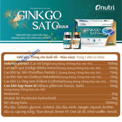 Bổ não Ginkgosato sasuka pharma, viên uống bổ não, tuần hoàn máu não, Hộp 2 lọ x 30 viên – Đức Long