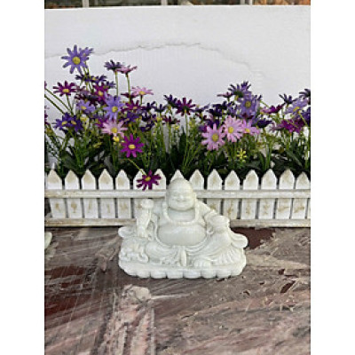 Tượng phật Di Lặc ngồi đá cẩm thạch trang trí phòng khách, bàn làm việc - Dài 15 cm