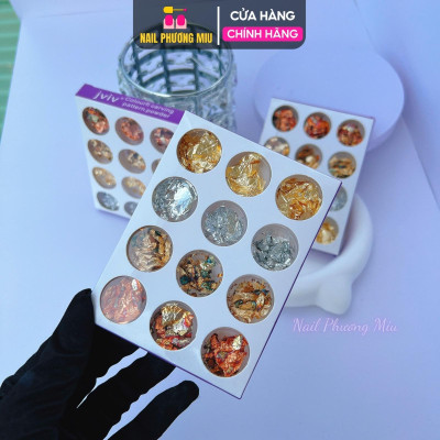 Set Giấy Nhún Bạc Ẩn Gel Trang Trí Móng 12 Ô, 4 Tone Màu Vàng Bạc Mix, Phong Cách Nhật Hàn, Làm Nail Độc Đáo Và Sáng Tạo Nữ