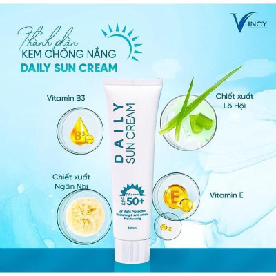 COMBO 2 Lọ Kem Chống Nắng DAILY SUN CREAM 120ml, Bảo Vệ Da Với SPF 50, Nâng Tone, Chống Tia Cực Tím