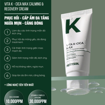 Kem dưỡng phục hồi - Cấp ẩm đa tầng - Phục hồi- Căng bóng Vita K Cica Prettyskin 60ml
