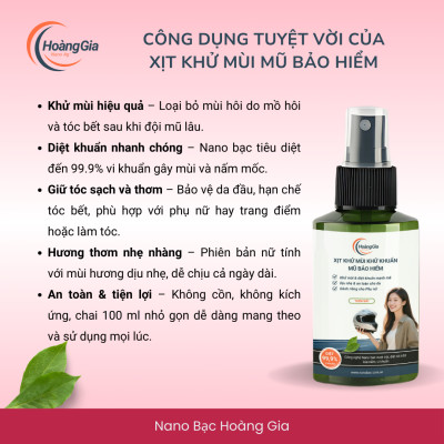 Xịt Khử Mùi Mũ Bảo Hiểm Nano Bạc Hoàng Gia - Dành Cho Phụ Nữ - Bảo Vệ Da Đầu & Tóc - 100ml