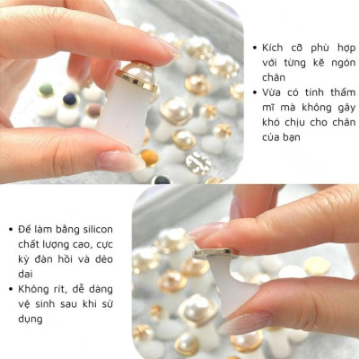 Bộ Tách Ngón Chân Tay Lẻ Ngọc Trai Cao Cấp Túi 8 Chiếc Làm Nail Sang Chảnh, Đế Silicon Đàn Hồi Tốt, Siêu Mềm Mịn Dễ Vệ Sinh