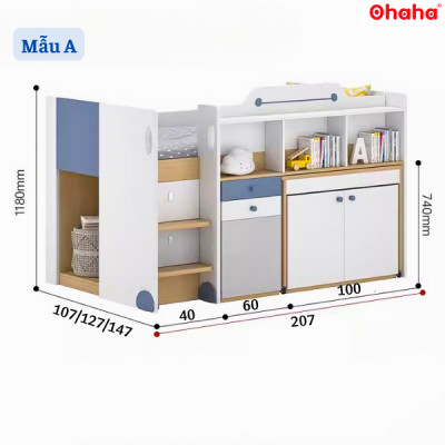 [Video thực tế - Miễn phí lắp đặt & vận chuyển] Giường tầng trẻ em thông minh xếp gọn Ohaha có bàn học - GTXG010