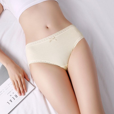 Quần Lót Cotton Nữ Kháng Khuẩn Gân Tăm Viền Ren Đính Nơ Nhỏ Nữ Tính Sexy ( mã WL74)