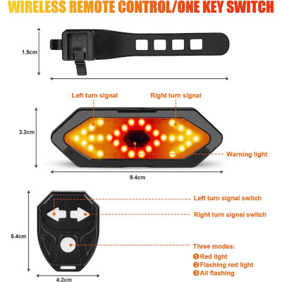 Đèn hậu xi nhan không dây pin sạc USB,Đèn hậu xe đạp xi nhan/ Đèn xi nhan xe đạp thể thao 5 chế độ sáng